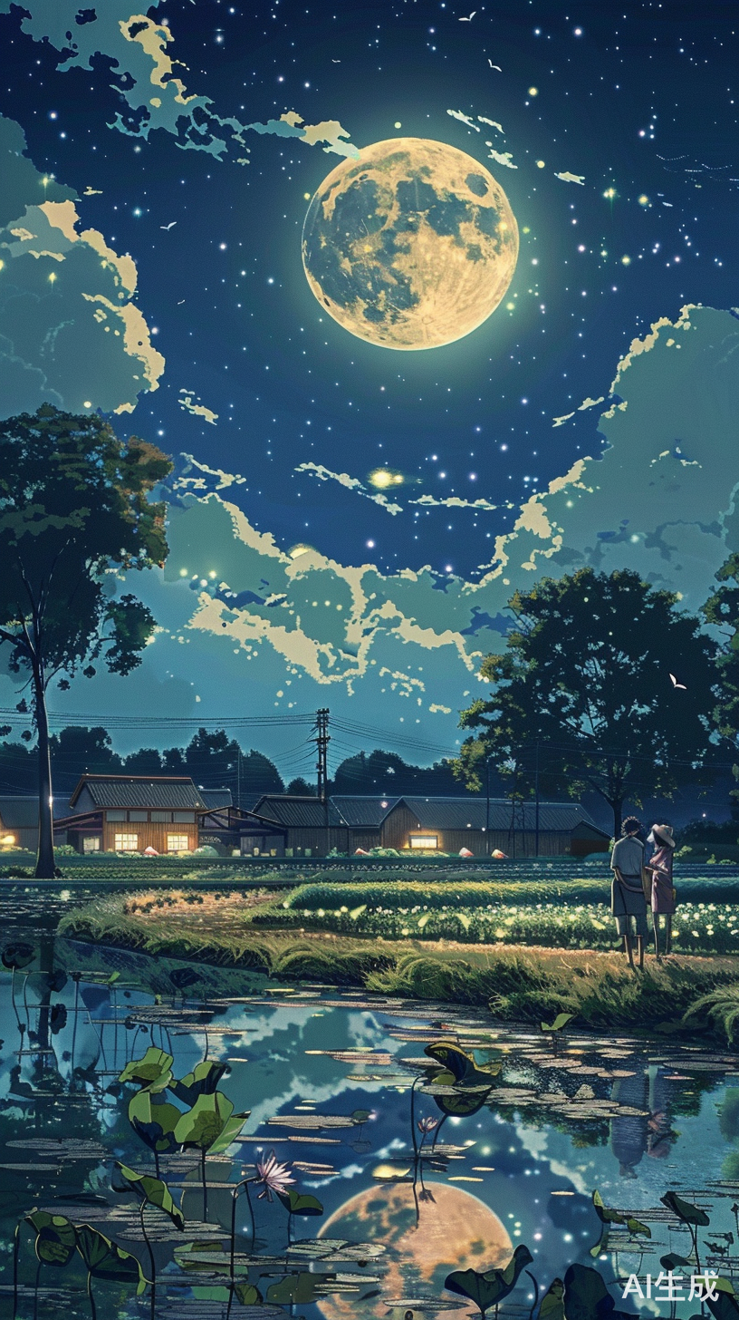 夏夜乡村，星月交辉如画