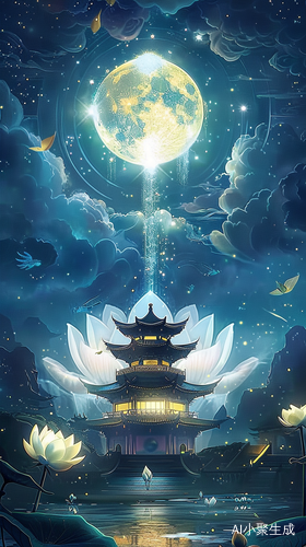 神秘梦境：东方寺庙与大白莲花