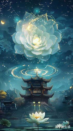 神秘梦境：东方寺庙与大白莲花