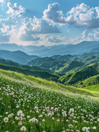 格桑花与远山青云