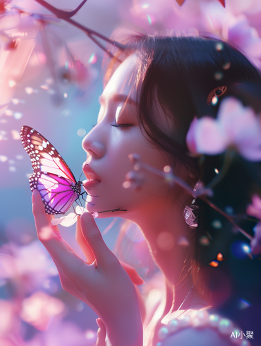 Dreamy hand movements: girl and butterfly in beautiful light