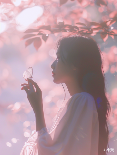 Dreamy hand movements: girl and butterfly in beautiful light