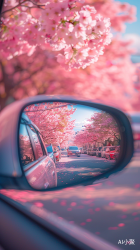 Sakura Avenue Beauty in Car Rearview Mirror