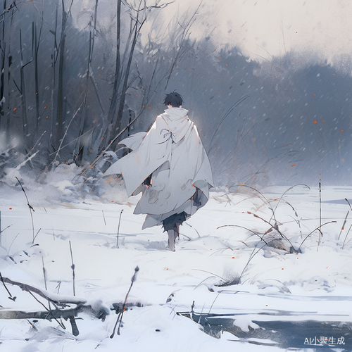 白衣少年在大雪中