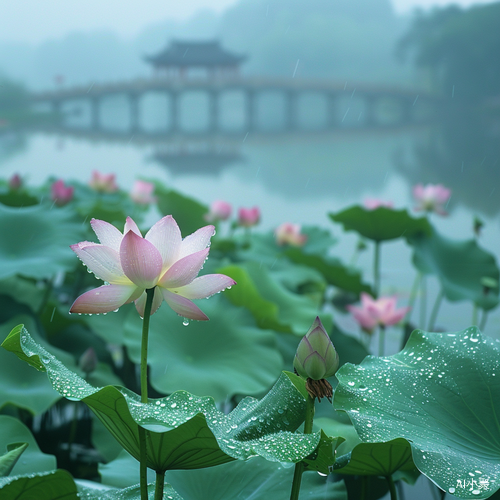 江南雨后的荷花风景