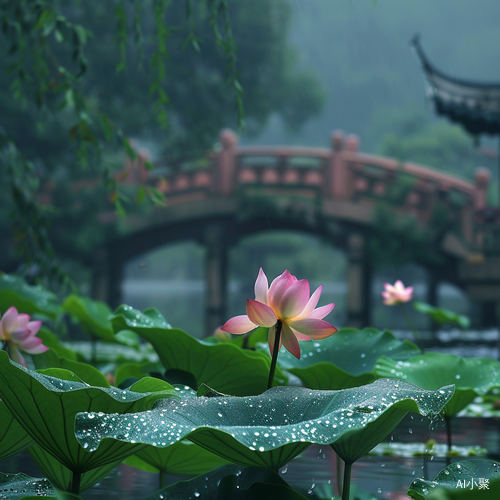 江南雨后的荷花风景