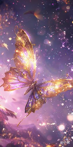 Exquisite Butterfly in Purple Sky: Anime-inspired Digital Art