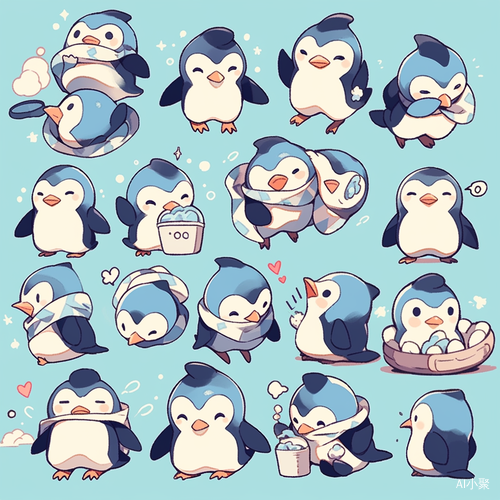 Anthropomorphic Penguin Icons with Various Moods