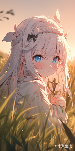 春日暖阳下的白发少女