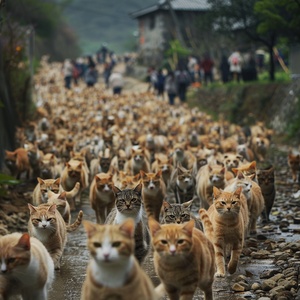 上百只流浪猫正在丧坤和丧彪的带领之下朝着运动场所在的位置快速奔袭而来