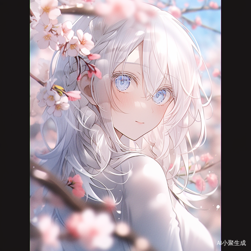 清晨花海中的白发少女