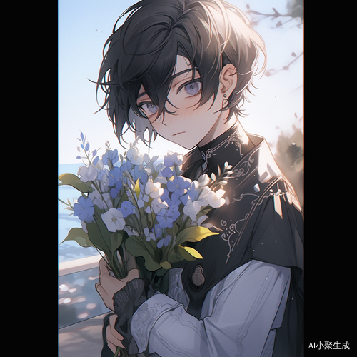 清晨花海中的完美面容