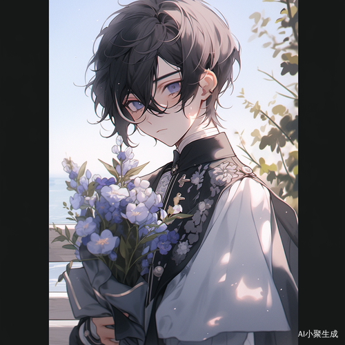 清晨花海中的完美面容