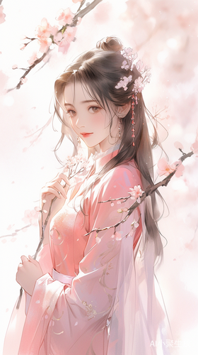 鲜艳纱裙下的温婉微笑中式美女