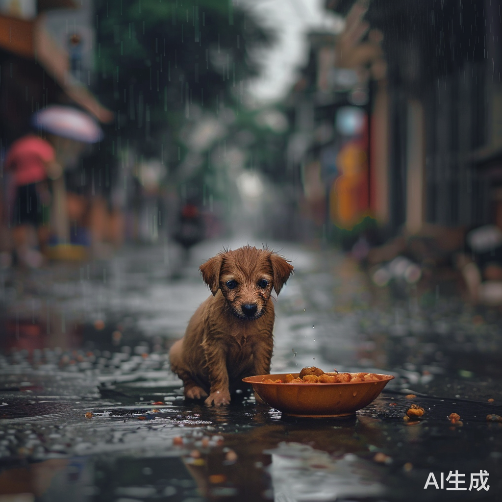 小狗雨天求食