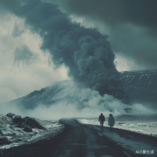 神秘冰岛火山下的漫步情侣
