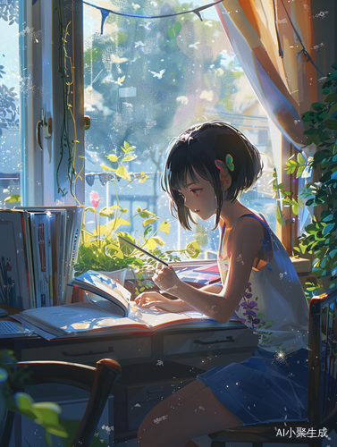 8岁小女孩夏日读书