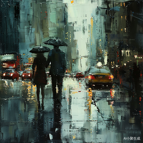 雨天路人男女车辆