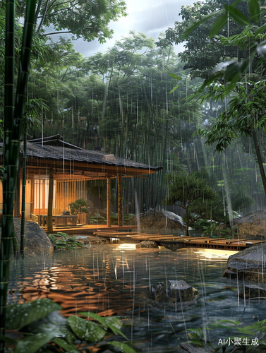 雨中小木屋，治愈舒适自然风景