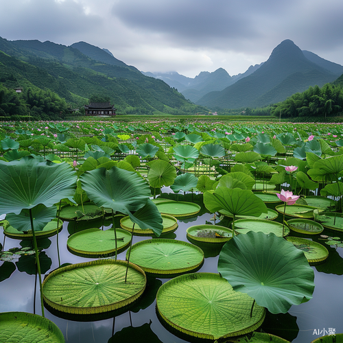 绿色稻田荷花草原山脉手机旅游高清照片