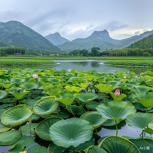 绿色稻田荷花草原山脉手机旅游高清照片