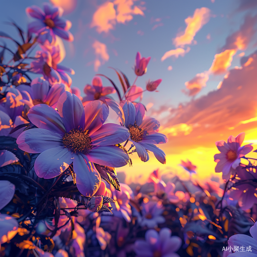 夕阳下的花落