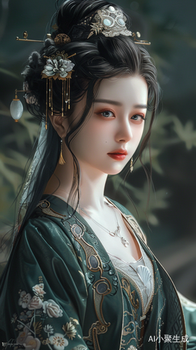 古风画髻美女的珍珠奶茶风格