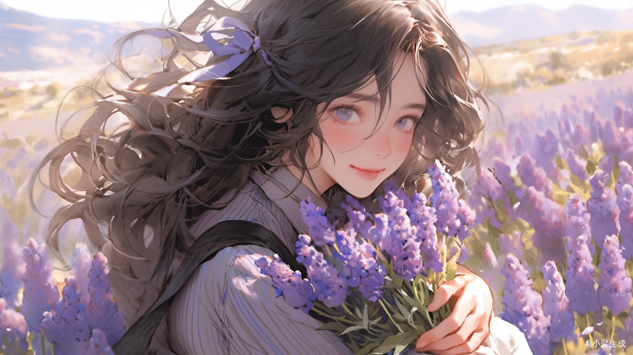 薰衣草山坡女孩8K画质梦幻唯美