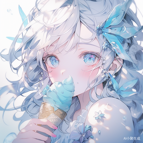 冰山美人手持雪糕纳闷观望