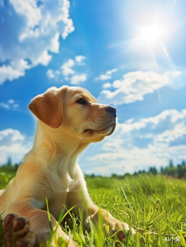 Soothing Rural Scenery with Cute Yellow Puppy