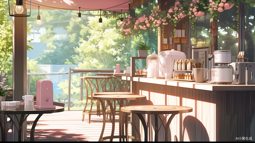 夏日阳光下的咖啡店