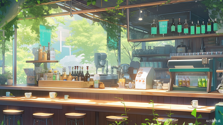 夏日阳光下的咖啡店