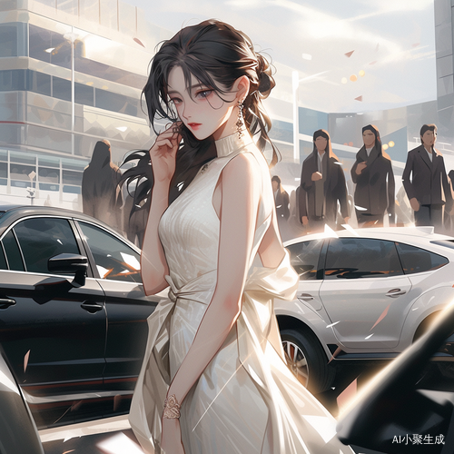 现代城市车库外的年轻女孩与成熟男子