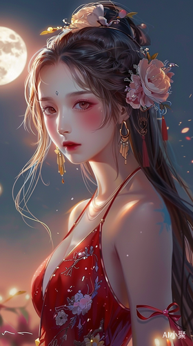 Moonlit Anime Beauty with Flower Headband