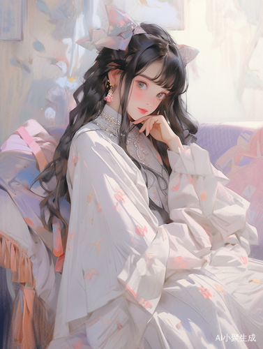 温柔笑容的黑发女孩在星星艺术团体房间里