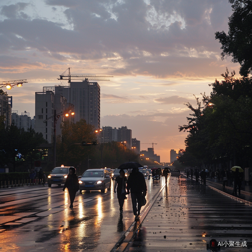 北京清晨乌云密布：细雨蒙蒙行人匆匆