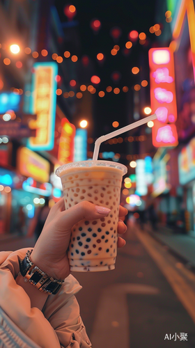 Hand Holding Bubble Tea in Shenzhen Night Summer Street View