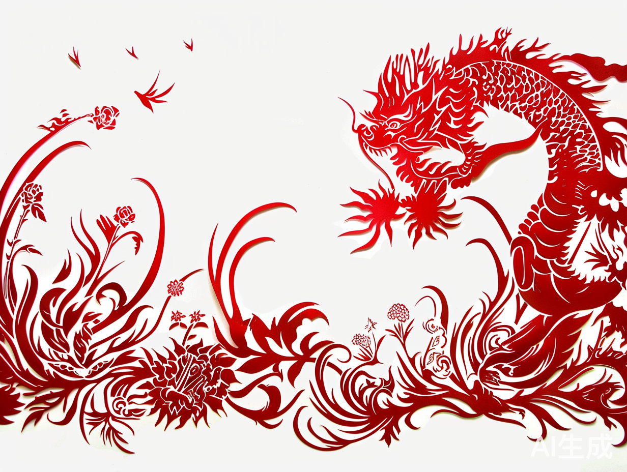 复杂红色剪纸艺术中的中国传统文化