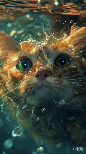 Happy Little Cat Swimming Underwater in Hyper Realistic Style