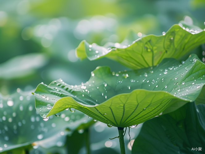 雨后荷叶水珠如诗如画的超高清美景