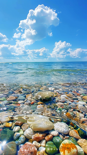 宁静生动的海洋生态画面与湛蓝天空