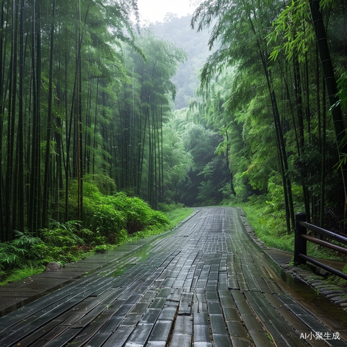 山间蜿蜒小栈道与翠绿竹林的治愈夏日风景