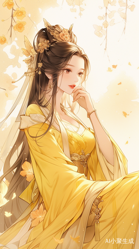 唐代美女穿黄色薄纱裙柔光唯美
