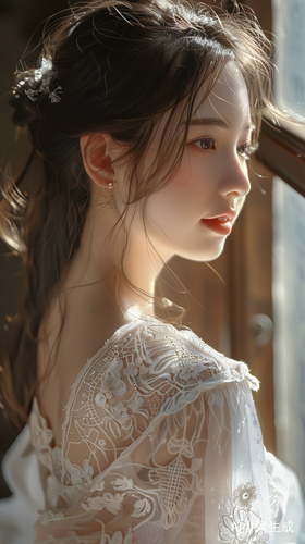青春阳光的东方美女在图书馆中回眸一笑