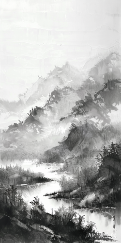 西斜白日映山峦的宁静壮丽景色