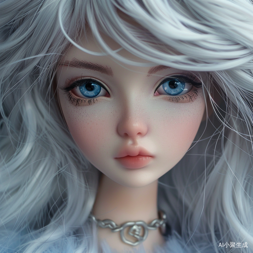 银白色头发克莱因蓝瞳孔的美丽少女