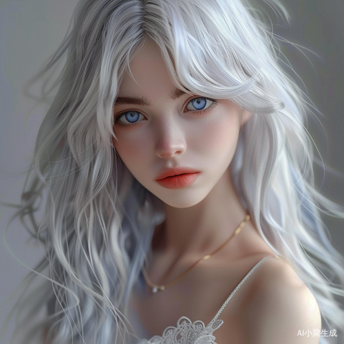 银白色头发克莱因蓝瞳孔的美丽少女