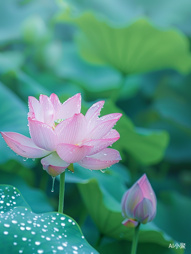 七彩透明莲花水珠高清摄影背景模糊