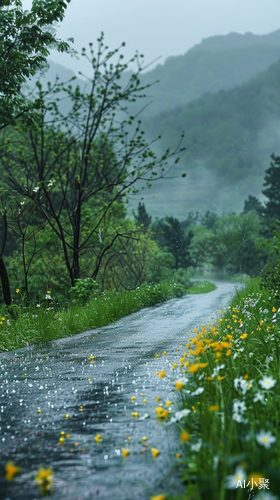 春雨细语中的宁静山谷与生机盎然的自然