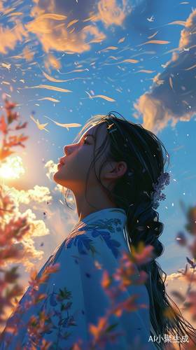 阳光下的女孩与隐形翅膀的平静梦境